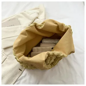 Internal view of the yellow bubble textured tote bag showing its large storage capacity