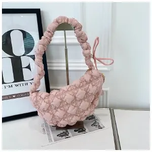 Chic pink cloud bubble bag with ruffled texture and decorative bow for women