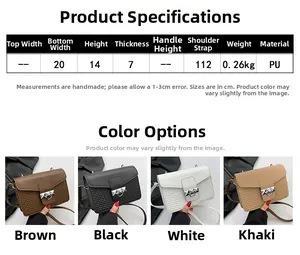 Detailed size guide and four-color options for heart embossed crossbody shoulder bag