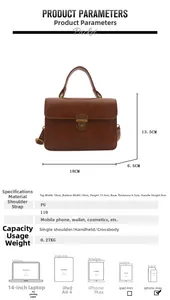 Detailed size specifications and dimensions for the vintage brown PU leather handbag