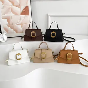 French style square handbags in five colors with golden textured buckles and straps