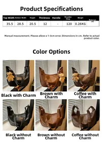 Detailed size chart for the PU leather tote bag with dimensions and multi-color options