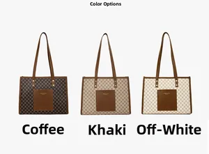Detailed comparison of large tote bags in coffee, khaki, and off-white colors