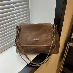 Borsa a Spalla Donna in Pelle PU Vintage Tote Grande Capacità Con Tracolla a Catena Borsa a Tracolla Moda per Pendolarismo