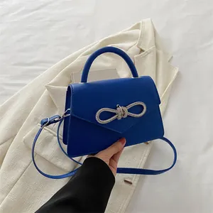 Women Fashion PU Leather Shoulder Bag Rhinestone Bowknot Crossbody Handbag For Party Wedding Small Square Purse Elegant Messenger Bag