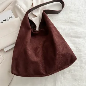 Women Large Capacity Matte Suede Look Nylon Hobo Tote Bag Minimalist Vintage Street Fashion Casual Commuting Shoulder Bag