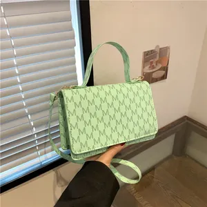 Women Fashion M Letter Print PU Leather Shoulder Bag Small Square Handbag Crossbody Bag For Daily Commute
