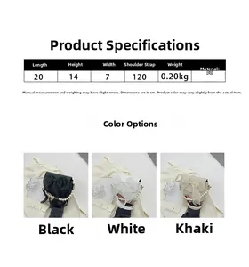 Detailed size chart and multi-color options for bow lace pearl PU leather shoulder bags