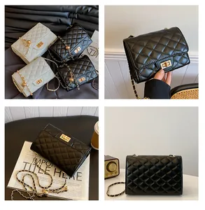 Detailed close-up of quilted pattern and gold chain strap on stylish shoulder bags