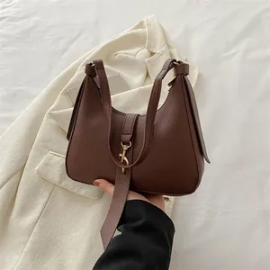 Damen Lychee Textur PU Leder Unterarmtasche Vintage Französischer Stil Hobo Umhängetasche Mit Goldener Metallhaken Schnalle Mode
