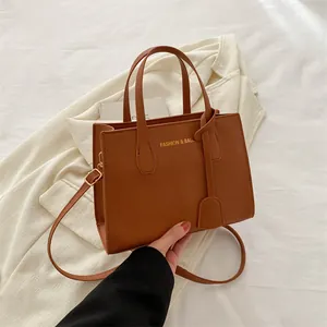 Women Fashion Letter Print PU Leather Handbag Small Square Tote Shoulder Crossbody Bag Trendy Street Style Commuter Purse