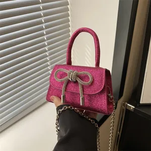 Petit Sac à Main Pailleté pour Femmes Avec Nœud en Strass Sac Bandoulière à Chaîne pour Mariage et Soirée