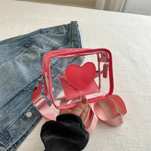 Borsa a Tracolla Trasparente in PVC a Forma di Cuore per Donna Trendy con Tracolla Larga Piccola Borsa a Spalla Quadrata da Spiaggia