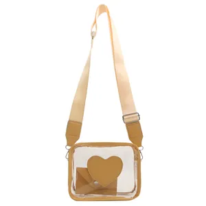 Borsa a tracolla in PVC trasparente alla moda con dettaglio a cuore e bustina interna