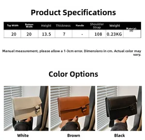 Detailed size chart for the minimalist PU leather square bag showing dimensions and colors