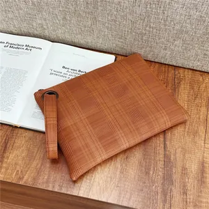 Grande Capacità Plaid Busta Pochette per Donna Retro PU Pelle Portatile Polso Borsa Tablet Sleeve Quotidiano Pendolarismo Piazza Borsa