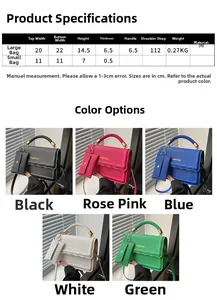 Tableau des tailles détaillé pour sac à main tressé et mini pochette en cuir PU