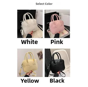 Minimalist handbags in white, pink, yellow, and black colors with adjustable straps