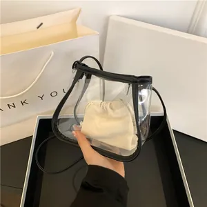 Transparent PVC Jelly Crossbody Bag For Women Waterproof Clear Shoulder Bucket Bag Summer Beach Handbag With Pouch