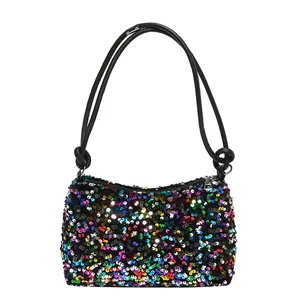Borsa a spalla con paillettes arcobaleno e spalline a nodo stile alla moda