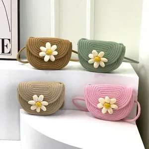 Handmade cotton woven shoulder bags with daisy flowers in multiple pastel colors