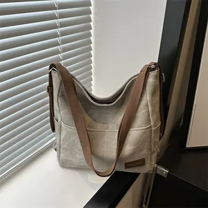 Women's Large Capacity Washed Denim Tote Bag Vintage Multi Pocket Shoulder Crossbody Bag For Daily Commuting Fashion Purse