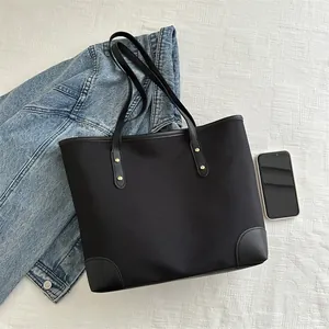 Large black canvas tote bag for women, Korean style shoulder bag for daily commute