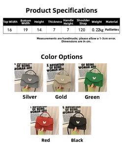 Guide détaillé des dimensions du sac à main à paillettes papillon en diverses couleurs