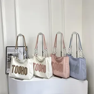 Contrast letter tote bags with chain straps in multiple colors for stylish commuting