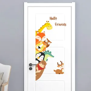 Cartoon giraffe and animal wall decals with Hello Friends text for kids room decor