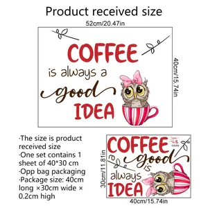 Coffee owl wall sticker with COFFEE IS ALWAYS A GOOD IDEA text for cafe wall decor
