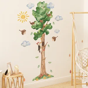 Cartoon tree wall sticker with height chart for children's room decor 40-140cm