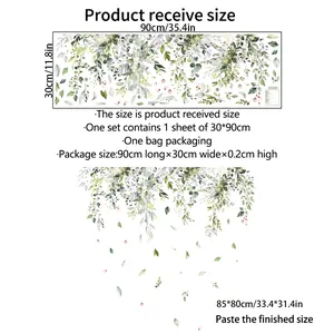Self-adhesive floral wall stickers with green leaves and pink petals for home decor