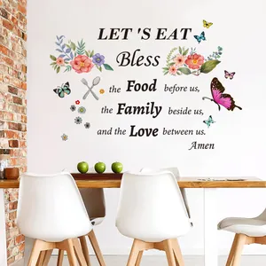 Sticker mural prière inspirant avec fleurs aquarelles et papillons pour salle à manger