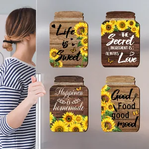 Stickers Muraux Bocal Mason avec Tournesols et Citations Inspirantes en PVC Auto-adhésif Imperméable pour Cuisine et Salle à Manger
