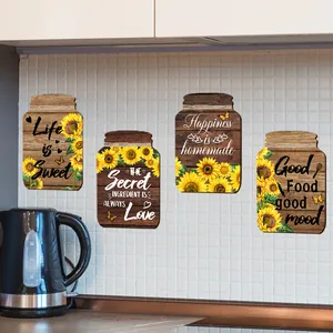 Lot de 4 plaques décoratives en bois tournesol style mason jar avec citations cuisine