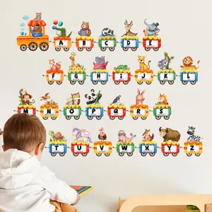 Cartoon animal train wall stickers with ABC alphabet for kids bedroom nursery decor