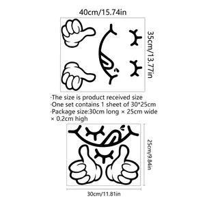 Funny facial expression wall sticker set showing 40x35cm applied size and layout