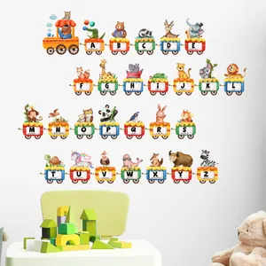Cartoon animal train wall stickers with 26 English letters for kids room decoration