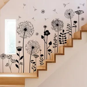 Black dandelion wall stickers set featuring flying seeds for modern home room decoration