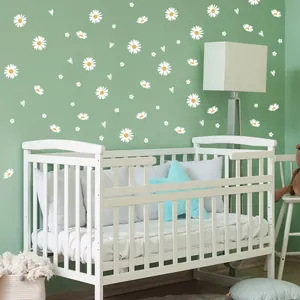 Weiße Gänseblümchen Und Herz Wandaufkleber PVC Selbstklebende Dekore Für Kinderzimmer Schlafzimmer Wohnzimmer Möbel Dekor
