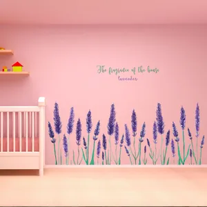 Stickers muraux de lavande avec motifs floraux violets et citation de décoration