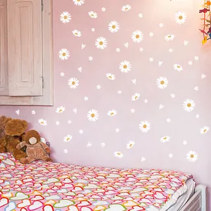 Selbstklebende weiße Gänseblümchen Wandsticker für gemütliche Schlafzimmer Dekoration