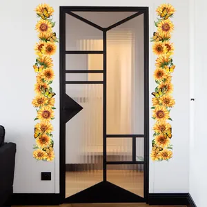 Vibrant sunflower and butterfly PVC wall decals for living room decor and floral wall art
