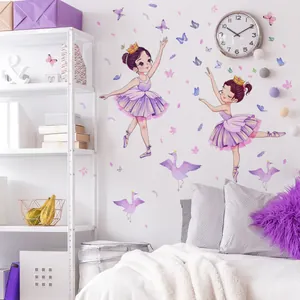 Stickers muraux ballerine avec papillons violets pour chambre d'enfant