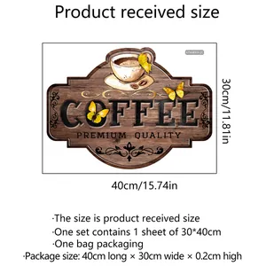 Vintage style coffee wall sticker with premium quality text and butterfly detail