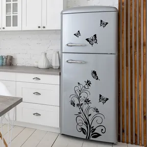 Black Flower Vine Butterfly Refrigerator Sticker PVC Removable Wall Sticker For Living Room Bedroom Kitchen Home Decor