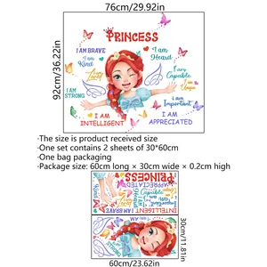 Girl's butterfly wall sticker set with inspirational quotes in 76x92cm finished size