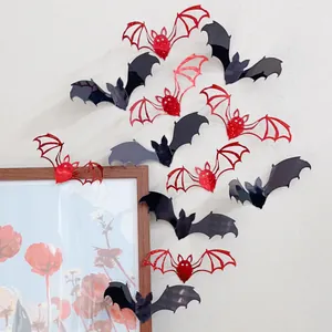 3D Halloween bat wall stickers with black and red glitter finish for DIY home decor