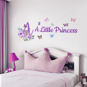 Adesivi murali Princess con fiori e farfalle per decorazione camera bimbe